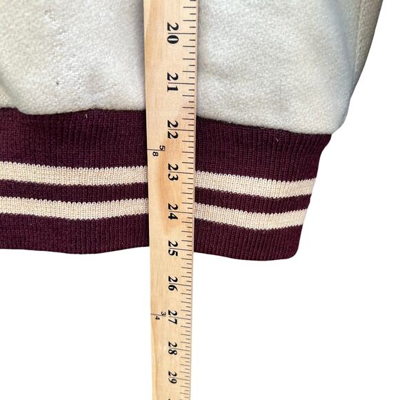 Vintage 50’s-60’s Varsity “P” Embroidered Jacket Off White Maroon Large 19x25 - Picture 9 of 10